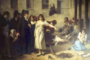 French psychiatrist Philippe Pinel (1745-1826) releasing lunatics from their chains at the Salpêtrière asylum in Paris in 1795 - history of psychiatry