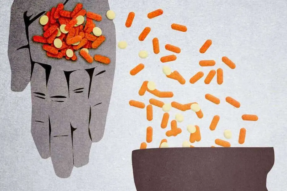 A hand pouring pills into a person's head
